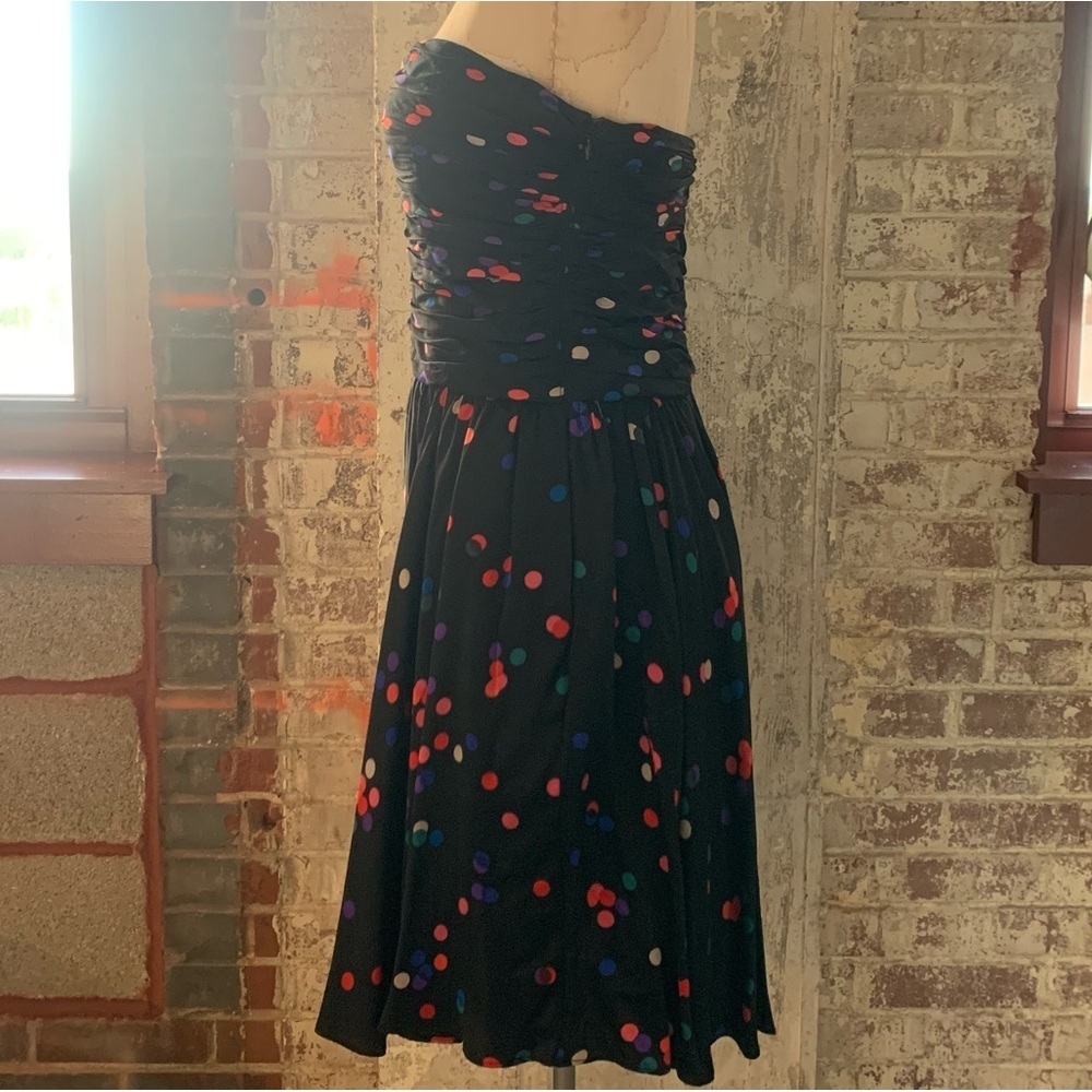 Halston Heritage Womens Strapless Black Polka Dot Silk Dress with Pockets Size 6 - Picture 7 of 16